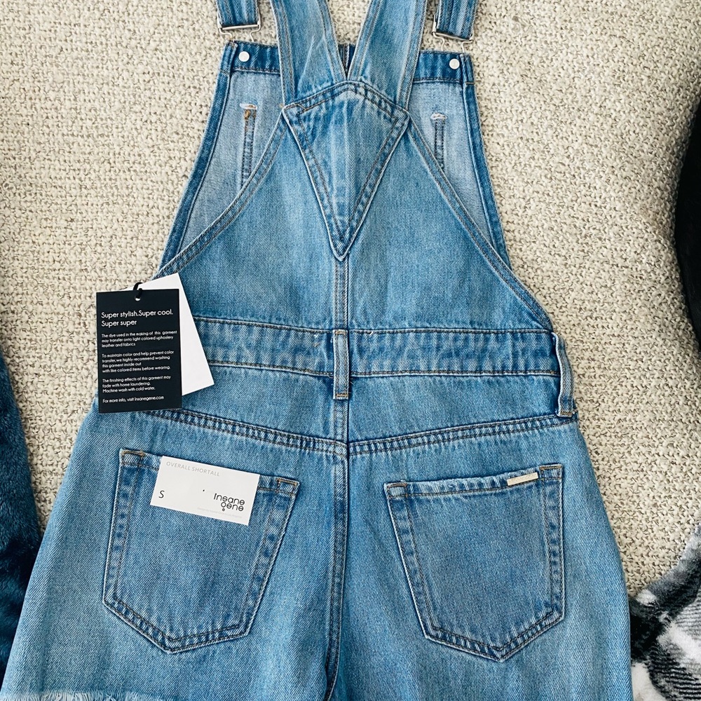 BRAND NEW Distressed denim overall shorts